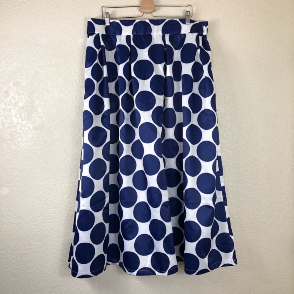 Blue and white polka dot skirt